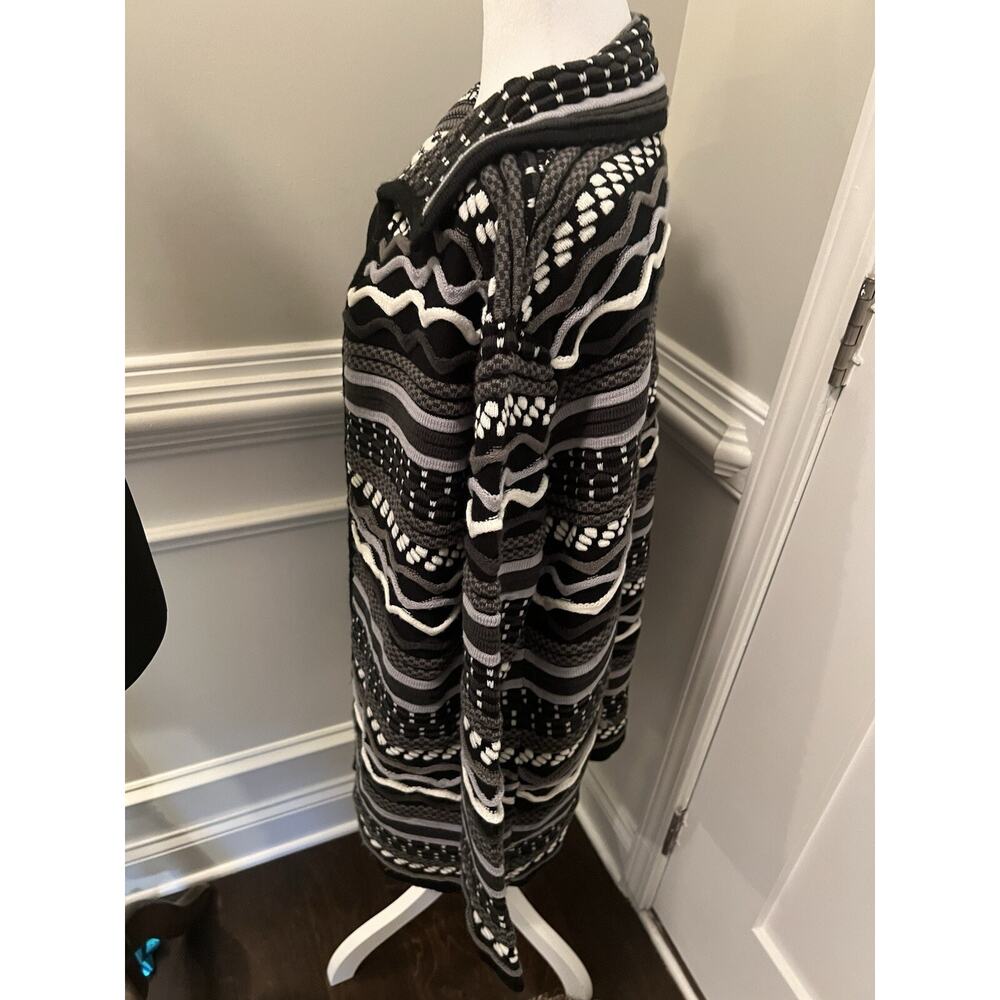Womens Black Gray Jacquard Open Front Cardigan Size L Boho Aztec - Picture 3 of 11